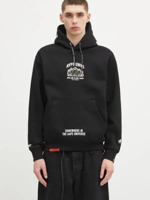 AAPE bluza Aaper męska kolor czarny z kapturem z aplikacją AAPSWMB378XXN