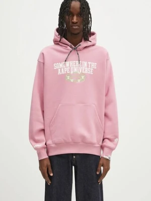 AAPE bluza Basic męska kolor różowy z kapturem z nadrukiem AAPSWMB342XXN