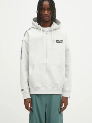 AAPE bluza Now Zip Up męska kolor szary z kapturem z nadrukiem AAPSWMB327XAN