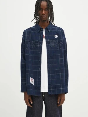 AAPE koszula sztruksowa Main Long Sleeve męska kolor granatowy relaxed z kołnierzykiem button-down AAPSTM8505XXN