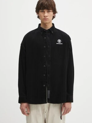 AAPE koszula sztruksowa Now Long Sleeve męska kolor czarny regular AAPSTM8499XXN