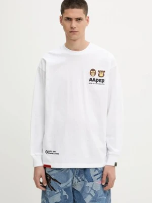 AAPE longsleeve bawełniany Aaper Long kolor biały z aplikacją AAPLTM1575XXN