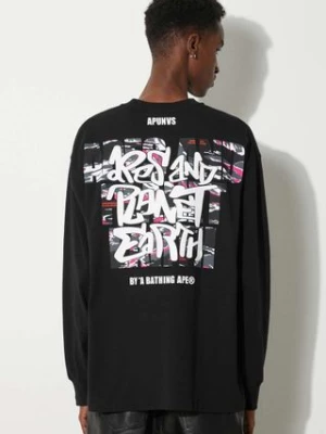 AAPE longsleeve bawełniany kolor czarny z nadrukiem AAPLTM1427XXM