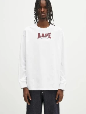 AAPE longsleeve bawełniany Main Long kolor biały z nadrukiem AAPLTM1544XXN