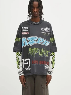 AAPE longsleeve bawełniany Main Long kolor szary z nadrukiem AAPLTM1572XXN