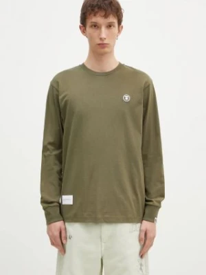 AAPE longsleeve bawełniany Moon Face Logo kolor zielony gładki AAPLTM1540XXN