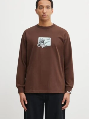 AAPE longsleeve bawełniany Theme Main kolor brązowy z nadrukiem AAPLTM1752XXP
