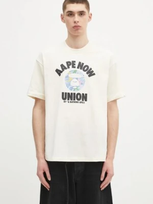 AAPE t-shirt bawełniany Basic męski kolor beżowy z nadrukiem AAPTEM1643XXO
