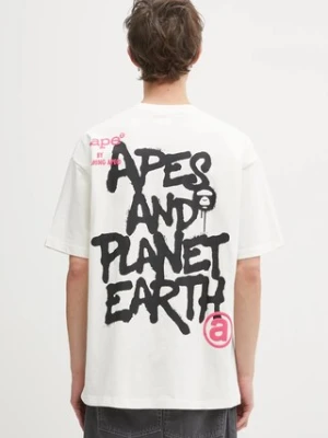 AAPE t-shirt bawełniany Basic męski kolor beżowy z nadrukiem AAPTEM1644XXO