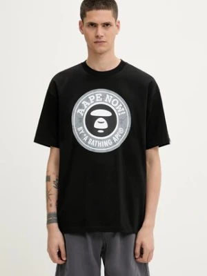 AAPE t-shirt bawełniany Basic męski kolor czarny z nadrukiem AAPTEM1638XXO