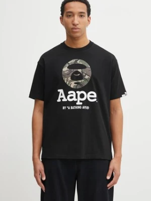 AAPE t-shirt bawełniany Basic męski kolor czarny z nadrukiem AAPTEM1640XXO