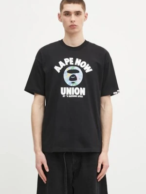 AAPE t-shirt bawełniany Basic męski kolor czarny z nadrukiem AAPTEM1643XXO