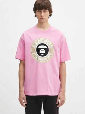 AAPE t-shirt bawełniany Basic męski kolor różowy z nadrukiem AAPTEM1638XXO
