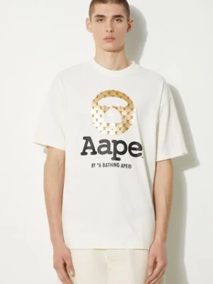 AAPE t-shirt bawełniany Basic Tee męski kolor beżowy z nadrukiem AAPTEM1446XXM