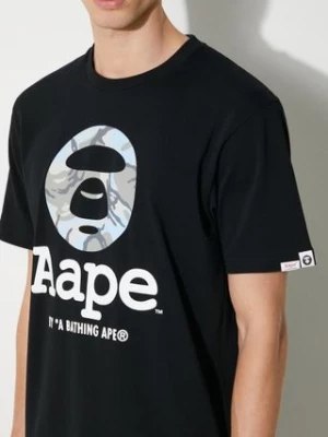 AAPE t-shirt bawełniany Basic Tee męski kolor czarny z nadrukiem AAPTEM1445XXM