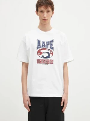 AAPE t-shirt bawełniany Moon Face Logo męski kolor biały z nadrukiem AAPTEM1547XXN