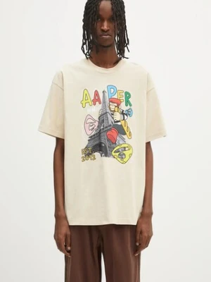 AAPE t-shirt bawełniany Theme Aaper męski kolor beżowy z nadrukiem AAPTEM1613XXO