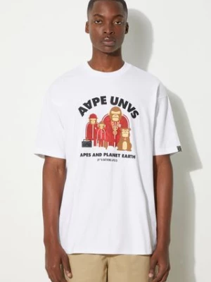 AAPE t-shirt bawełniany Theme Tee męski kolor biały z nadrukiem AAPTEM1496XXM