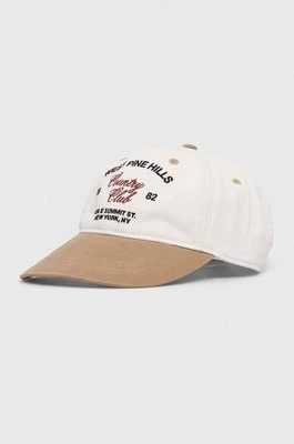 Abercrombie & Fitch czapka z daszkiem bawełniana kolor beżowy z nadrukiem