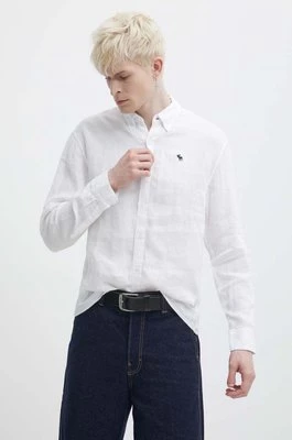 Abercrombie & Fitch koszula lniana kolor biały regular z kołnierzykiem button-down