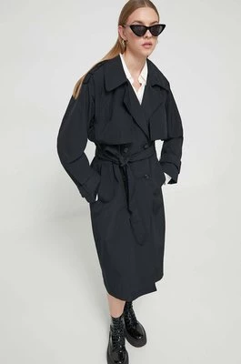 Abercrombie & Fitch płaszcz damski kolor czarny przejściowy dwurzędowy