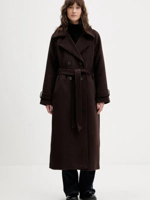 Abercrombie & Fitch płaszcz z dodatkiem wełny kolor brązowy KI144-5193-480