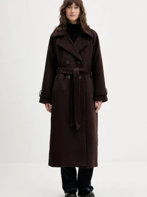 Abercrombie & Fitch płaszcz z dodatkiem wełny kolor brązowy KI144-5193-480