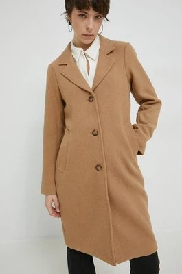 Abercrombie & Fitch płaszcz z domieszką wełny kolor brązowy przejściowy