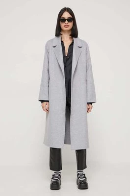 Abercrombie & Fitch płaszcz z domieszką wełny kolor szary przejściowy niezapinany