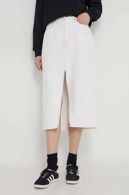 Abercrombie & Fitch spódnica jeansowa kolor beżowy midi prosta