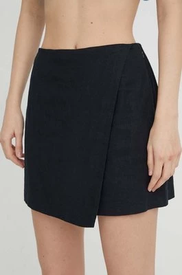 Abercrombie & Fitch spódnica lniana kolor czarny mini rozkloszowana