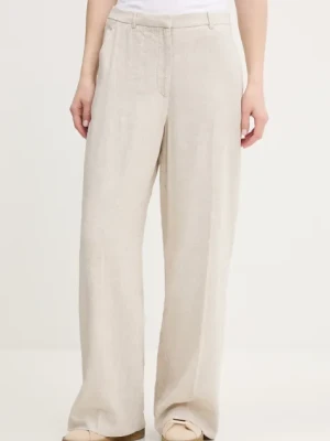 Abercrombie & Fitch spodnie lniane damskie kolor beżowy szerokie high waist KI156-5071