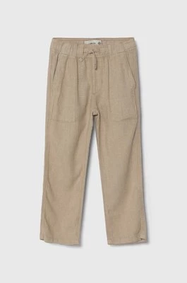 Abercrombie & Fitch spodnie lniane dziecięce kolor beżowy gładkie