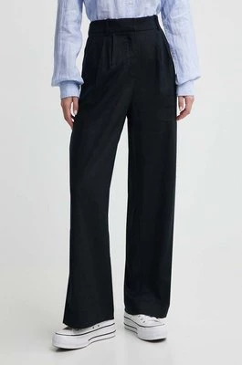 Abercrombie & Fitch spodnie lniane kolor czarny proste high waist