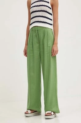 Abercrombie & Fitch spodnie lniane kolor zielony szerokie high waist