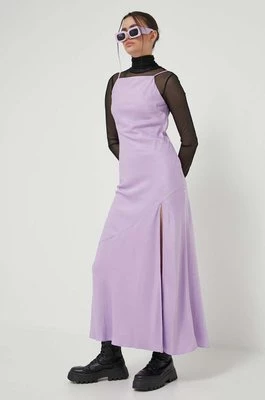 Abercrombie & Fitch sukienka kolor fioletowy maxi dopasowana