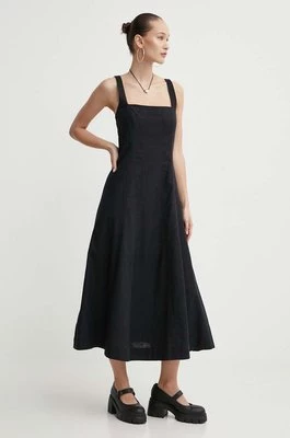 Abercrombie & Fitch sukienka lniana kolor czarny midi rozkloszowana