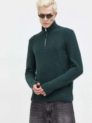 Abercrombie & Fitch sweter męski kolor zielony z półgolfem