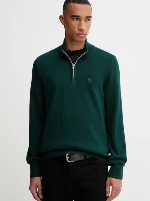 Abercrombie & Fitch sweter z dodatkiem wełny męski kolor zielony lekki z półgolfem KI120-5139-300