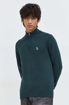 Abercrombie & Fitch sweter z domieszką wełny męski kolor zielony lekki z półgolfem
