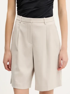 Abercrombie & Fitch szorty damskie kolor beżowy gładkie high waist KI149-5182