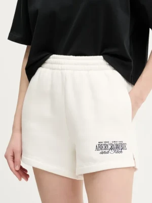 Abercrombie & Fitch szorty damskie kolor beżowy z aplikacją high waist KI186-5045
