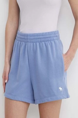 Abercrombie & Fitch szorty damskie kolor niebieski gładkie high waist