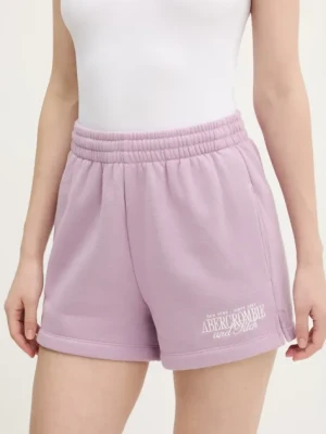 Abercrombie & Fitch szorty damskie kolor różowy z aplikacją medium waist KI186-5045