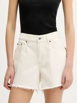 Abercrombie & Fitch szorty jeansowe damskie kolor beżowy gładkie high waist KI149-5205