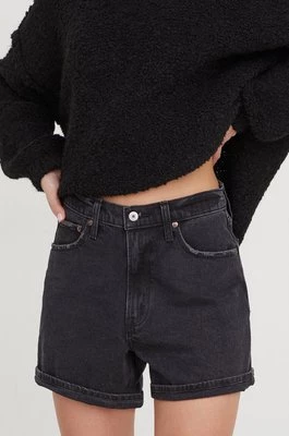 Abercrombie & Fitch szorty jeansowe damskie kolor czarny gładkie high waist