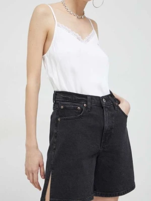 Abercrombie & Fitch szorty jeansowe damskie kolor czarny gładkie high waist