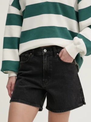 Zdjęcie produktu Abercrombie & Fitch szorty jeansowe damskie kolor czarny gładkie high waist KI149-5012