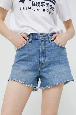 Abercrombie & Fitch szorty jeansowe damskie kolor granatowy gładkie high waist