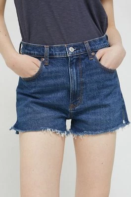 Abercrombie & Fitch szorty jeansowe damskie kolor granatowy gładkie high waist